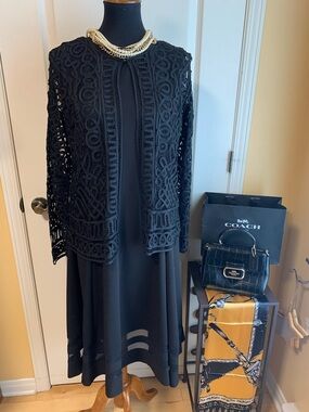 Chico's Black Crochet Lace Open Cardigan Jacket